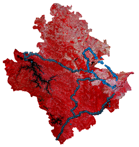 Satellite image of Shivamogga District showing the distribution of the 1200 reference points Satellite image of Shivamogga District showing the distribution of the 1200 reference points