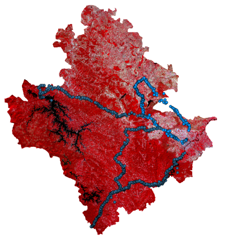 Satellite image of Shivamogga District showing the distribution of the 1200 reference points