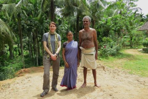 Wildlife ecologist, Sarah Burthe, discussing KFD risk factors with forest users in Shimoga